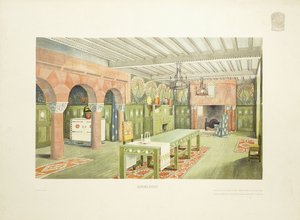 马恩岛餐厅，约1901年（彩色石版画） 作者 麦凯休（后）巴里·斯科特（Baillie Scott）