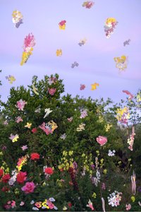 抽象的花朵，2019 年（档案颜料印刷品上的丙烯颜料）