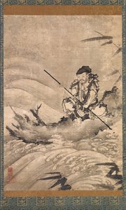 中国探险家张骞在木筏上，16世纪中期。 作者 前岛宗友