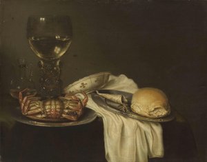 荷兰语：螃蟹、罗曼、面包和餐具的静物画 罗曼的静物画