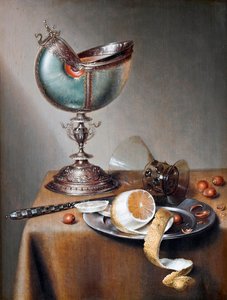 Marten Boelema de Stomme (1611-1644)的作品 "Nature morte a la coupe nautile" (静物与鹦鹉螺杯) - 木板油画 Dim 50x38 cm Hallwylska Museet, Stockholm