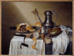 有 Pate 的静物 有柠檬和锡制玻璃瓶的 Pate。 Maerten Boelema de Stomme (1611-1664) 17 世纪的绘画。 0,6x0,79 m 南特，Musee des Beaux Arts