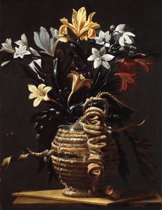 带花的烧瓶，约1615-1620年。 作者 弗利的失败大师