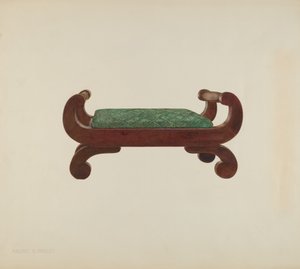 脚凳-桃花心木，马毛覆盖，约1939年。