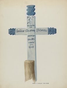 手工制作和绘画的木制十字架--墓碑，约1937年。