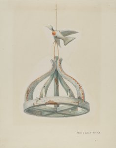 一幅画，木制烛台，有鸽子，约1937年。 作者 马杰尔·G·克拉弗林