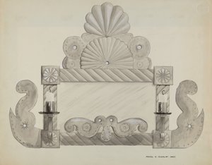 带有2个蜡烛插座的锡制镜框，约1937年。 作者 马杰尔·G·克拉弗林
