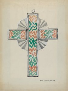 锡和彩绘玻璃十字架，约1937年。 作者 马杰尔·G·克拉弗林