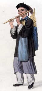 卖笛子的人，《中国的服装》中的第34版，由J.Dadley刻制。