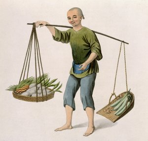 一个有蔬菜的男孩，来自&39;中国服饰&39;的54号板，由J. Dadley雕刻，1800年