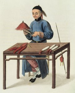 一个Cap Maker，来自&39;The Costume of China&39;的第51页，由J. Dadley，1800年雕刻