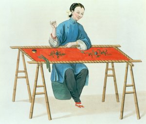 一个女人刺绣，来自&39;中国服饰&39;的41号，由J. Dadley，1800年刻