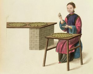 一位女士准备茶，来自“中国服饰”的21号板，由J. Dadley，1800年刻