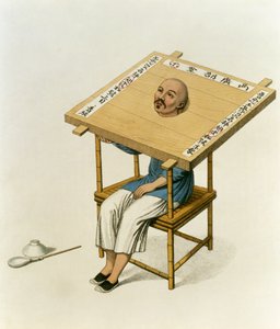 “中国的惩罚”中的第13块木领的惩罚，由J. Dadley雕刻，1804年