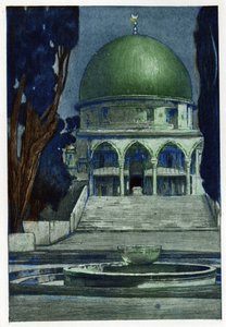 耶路撒冷的阿克萨清真寺（Al-Aqsa）。 曼努埃尔·奥拉齐 (Manuel Orazzi) (1860-1934) 的版画，“L