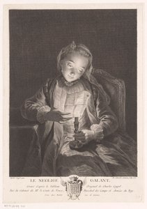 女孩在烛光下读信
Le negligé galant（物品上的标题） 作者 查尔斯·安托万·科佩尔