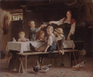 午餐时的孩子们，1857年 作者 老马克·路易斯·本杰明·沃蒂埃
