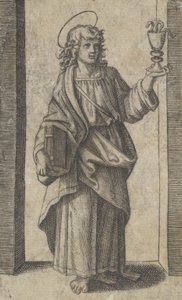 圣约翰，右手持书，左手持圣杯，出自《Piccoli Santi》系列...，约1500-1527年。 作者 马尔坎通尼奥·莱蒙迪
