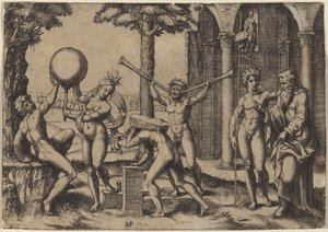 有两个喇叭的人 作者 Baccio Bandinelli 之后的 Marcantonio Raimondi