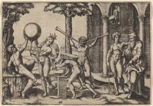 有两个喇叭的人 作者 Baccio Bandinelli 之后的 Marcantonio Raimondi