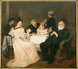 文学评论家 Francisque Sarcey 在阿道夫-布里松女儿家中......（布面油画） 作者 马塞尔·安德烈·巴斯切特