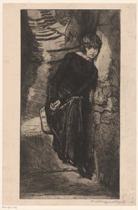 黑衣女子，倚墙而立
Misère de misère（物品上的标题）
快乐女孩（系列名称）
Fille de Joïe（物品上的系列名称） 作者 Marcel Roux（艺术家签名）