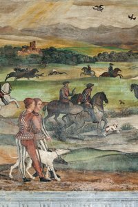 Hunting scene, detail of the Visit of Christian I of Denmark to Bartolomeo Colleoni, Hall of Honour