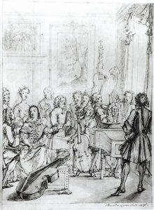 1736年在Montague House举行音乐会（纸笔在纸上用墨水）