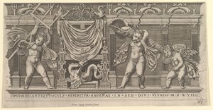 Speculum Romanae Magnificentiae:带有三个丘比特的浮雕，1519年。 作者 马可·登特