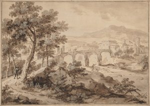 与桥梁景观，1700-1729年。 作者 马可·里奇