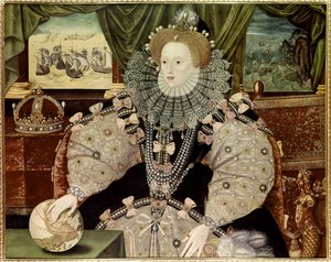 英国女王伊丽莎白一世肖像，又称 "无敌舰队 "肖像，约 1588 年（木板油画）