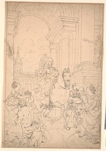 画稿：丹麦和挪威向克里斯六世致敬（1794 年与克里斯蒂安堡一同烧毁）