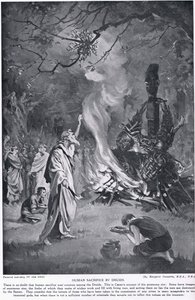 德鲁伊人的人祭，插图选自 "哈钦森的民族史"，约 1910 年（平版）。 作者 玛格丽特（后）多瓦斯顿