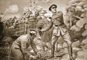 维克斯上尉在身后筑起一道屏障时牵制住了敌人（石版画） 作者 玛格丽特·多瓦斯顿