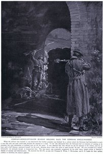 1915 年 2 月，连队军士长 Seaman 少校因单枪匹马顶住德军进攻而荣获 DCM 勋章（石版）。 作者 玛格丽特·多瓦斯顿