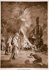 德鲁伊人的人祭，插图选自《哈奇森的不列颠民族故事》，约 1920 年（平版）。