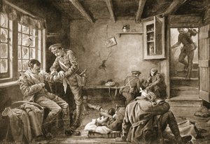Royall 准下士在一家遭到炮火袭击的路边客栈照顾伤员（石版画） 作者 玛格丽特·多瓦斯顿
