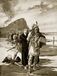 林迪斯芳的掠夺》，插图选自《哈钦森的英国国家故事》，约 1920 年（平版） 作者 玛格丽特·多瓦斯顿