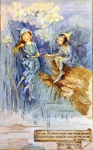 仙女和绿妖精（板上水彩画） 作者 玛格丽特·贝利斯