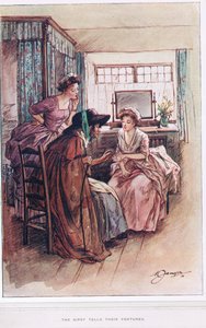 Gipsy告诉他们的财富，来自Oliver Goldsmith的“韦克菲尔德牧师”的插图，c.1910