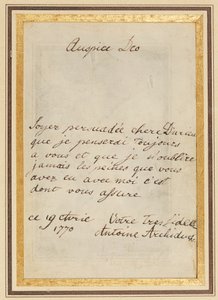 1770年4月19日写给瑟雷斯（Thérèse）或芭比·杜里厄（Barbe Durieux）的亲笔签名信 作者 哈布斯堡大学洛林的玛丽亚·安东尼娅·约瑟夫·约翰娜