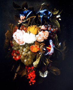 一大堆花和水果（布面油画） 作者 玛丽亚·范·奥斯特威克