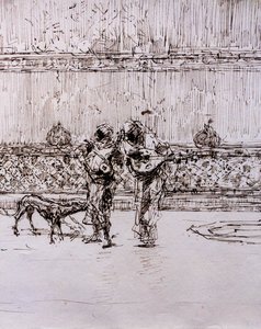 摩尔国王面前的阿拉伯乐师，约 1870-71 年（钢笔和墨水，织纹纸）