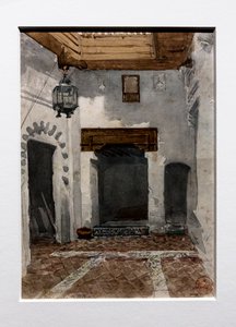 我们在泰图安度过的最初几天的房屋内部，约 1860 年（纸面水彩画）