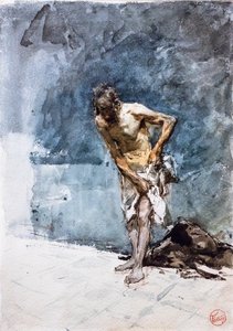 身着腰布的男子，约 1871 年（纸面水彩画）