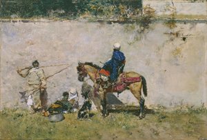 东方主义：水边的摩洛哥家庭（摩洛哥人）--马里亚诺-福图尼（1838-1874 年）的绘画作品