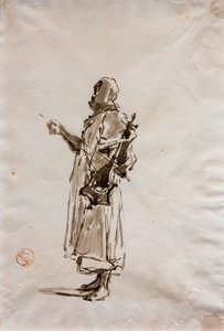 画作《阿拉伯音乐家》的研究，约 1872 年（纸张上的水墨画）