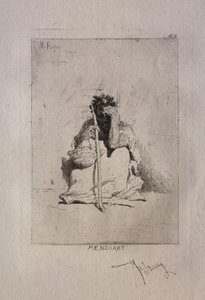蹲在地上的乞丐。 作者 Mariano Fortuny y Carbó