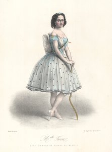 法国芭蕾舞演员Louise Fiocre在巴黎歌剧院演出的《皮埃尔-德-梅迪西的爱》，约1860年（彩色平版印刷）。