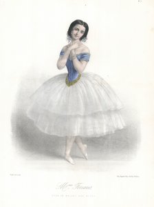 意大利芭蕾舞演员Amalia Ferraris在巴黎歌剧院的Elfes芭蕾舞团，约1860年（彩色平版印刷）。